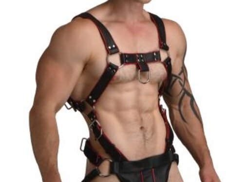 Master Series Heathen Kunstleren Harnas S/M - Zwart/Rood