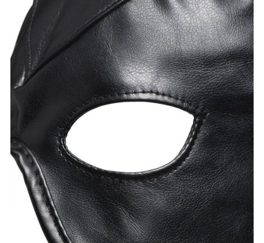 Dungeon Demon Bondage Masker Met Hoorns - Zwart