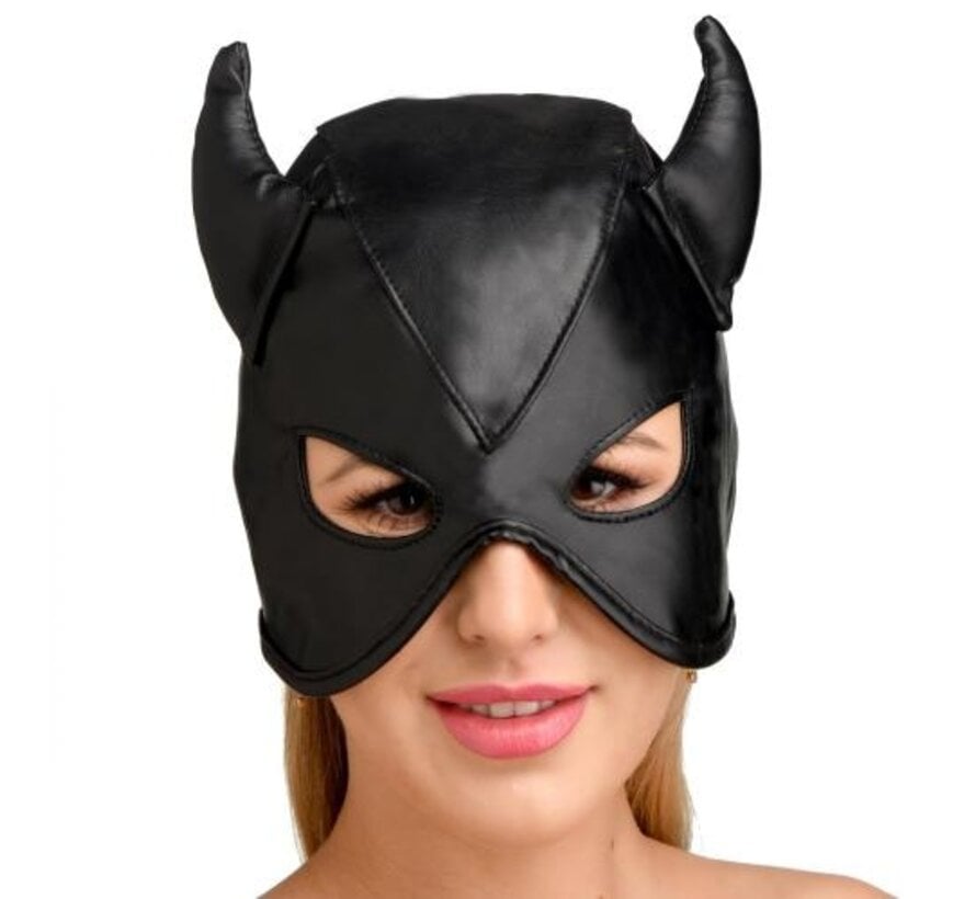 Dungeon Demon Bondage Masker Met Hoorns - Zwart