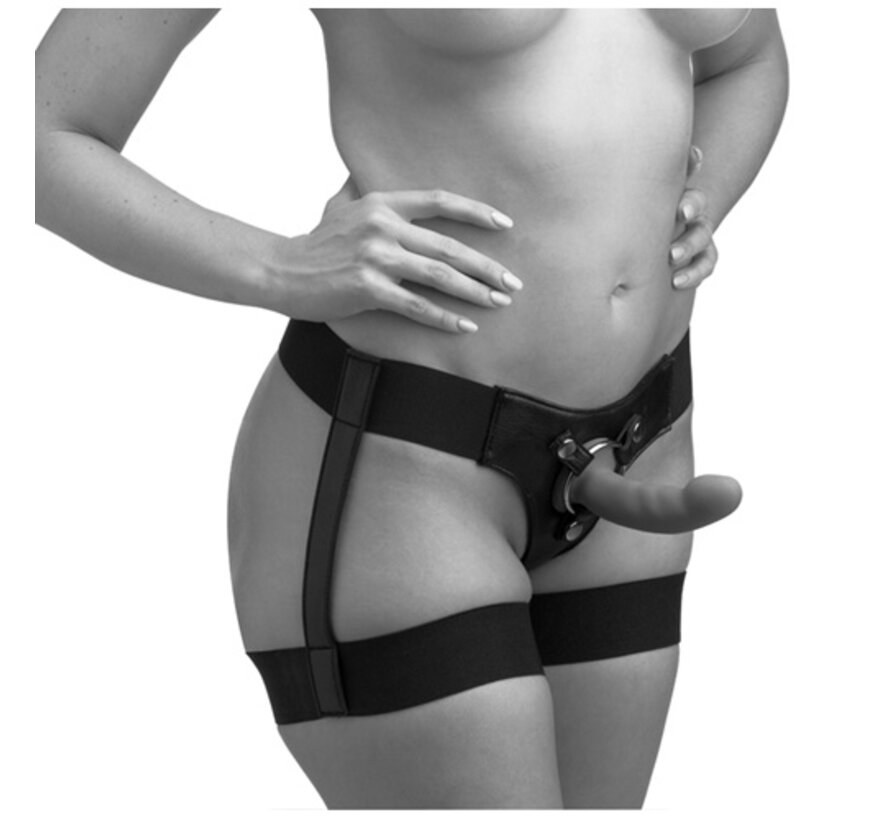 Zwart strap on harnas jarretel stijl