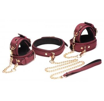 Master Series 6-delige BDSM Suede Boeienset Met Collar En Riem - Bordeaux