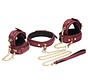 6-delige BDSM Suede Boeienset Met Collar En Riem - Bordeaux