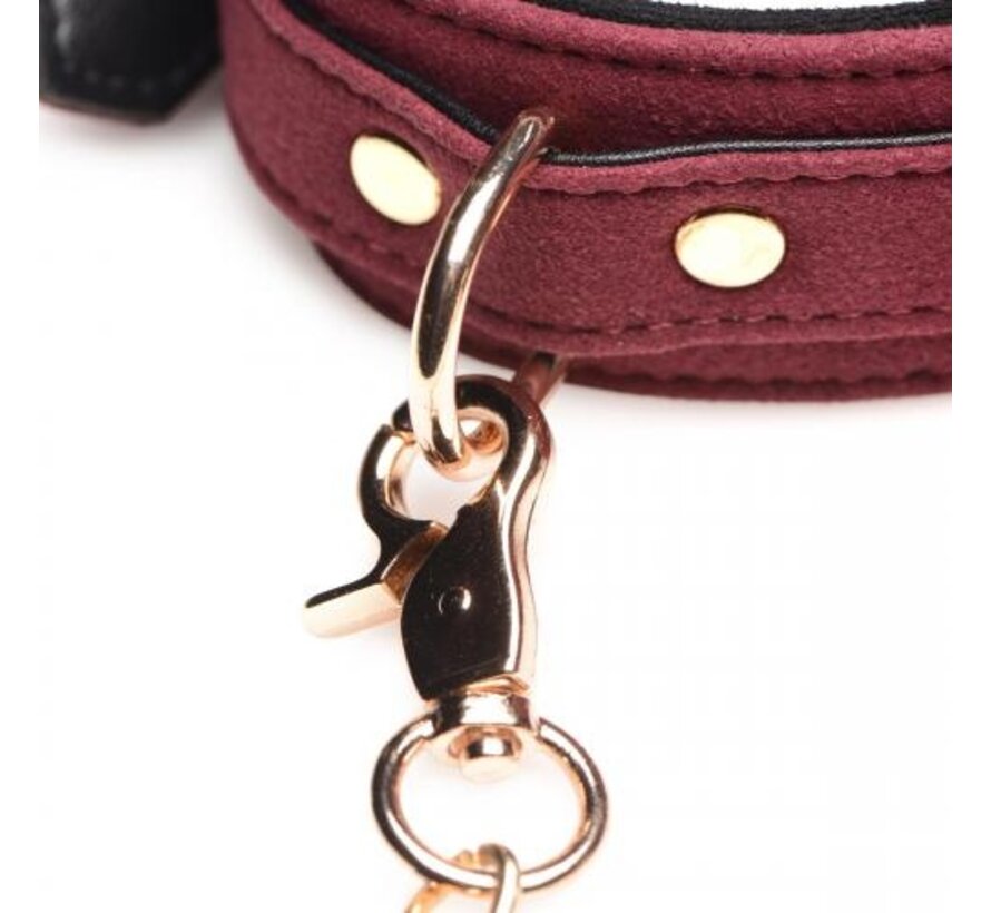 6-delige BDSM Suede Boeienset Met Collar En Riem - Bordeaux