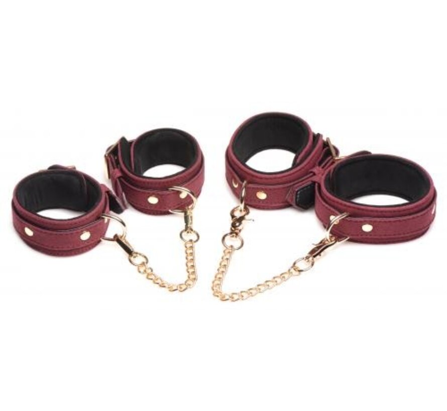 6-delige BDSM Suede Boeienset Met Collar En Riem - Bordeaux