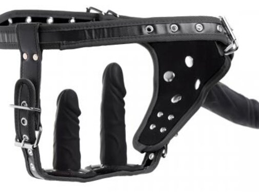 Strict Double Penetration Strap On Harnas - Zwart