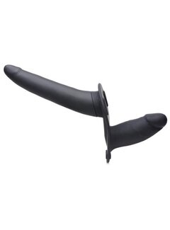 Strap U Power Pegger Dubbele Strap-On Vibrator - Zwart