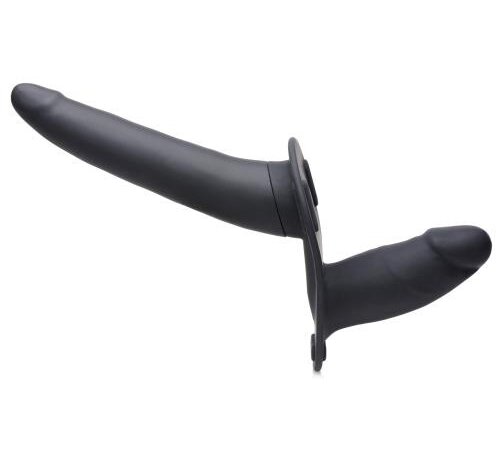 Strap U Power Pegger Dubbele Strap-On Vibrator - Zwart