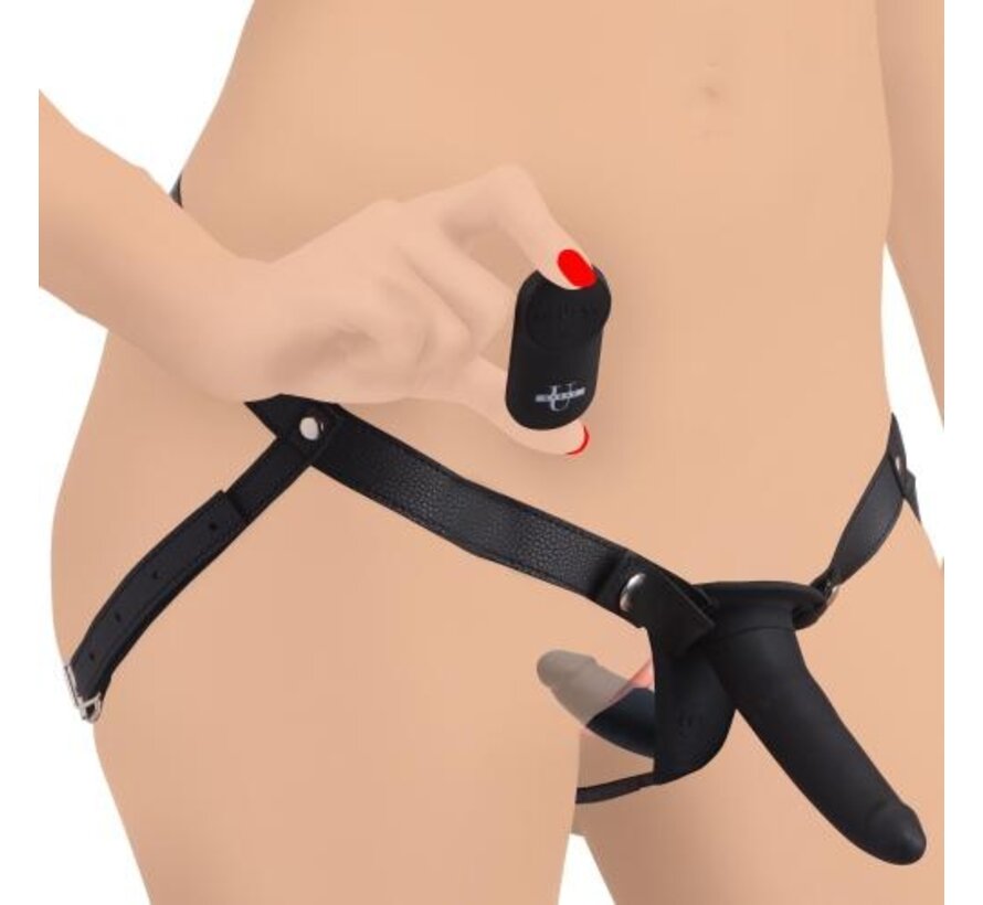 Power Pegger Dubbele Strap-On Vibrator - Zwart