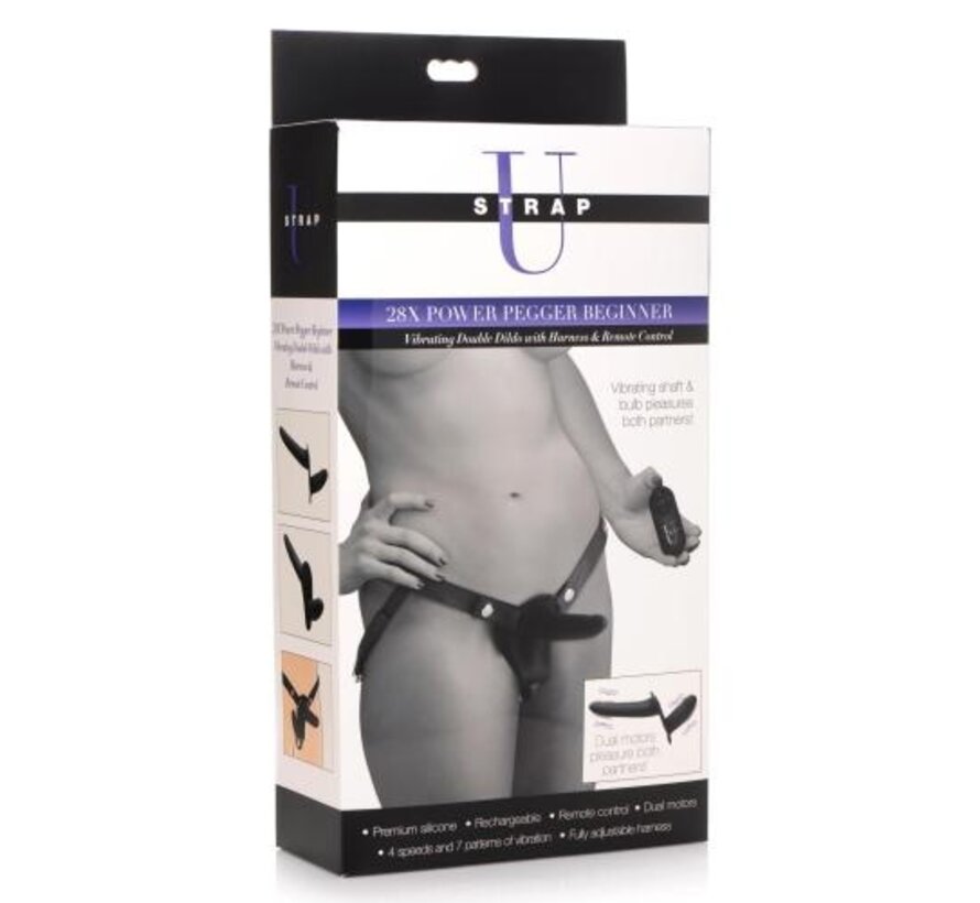 Power Pegger Dubbele Strap-On Vibrator - Zwart