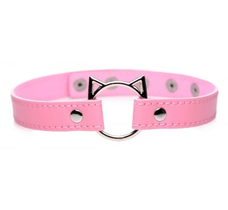 Kinky Kitty Ring Slim Choker - Roze