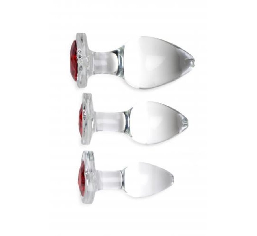 Red Heart Gem Anaalplug Set Van Glas