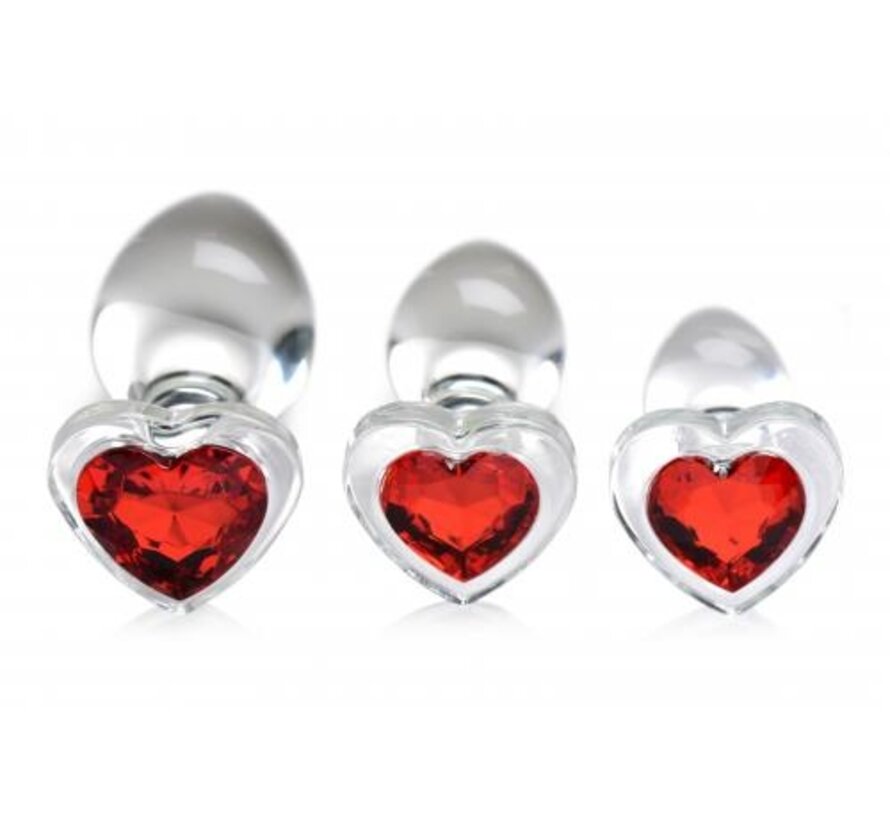 Red Heart Gem Anaalplug Set Van Glas