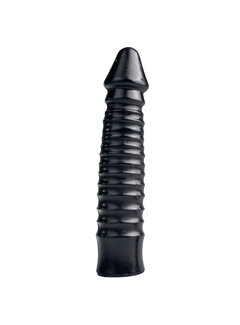 All Black Grote Dildo Met Geribbelde Schacht - Zwart