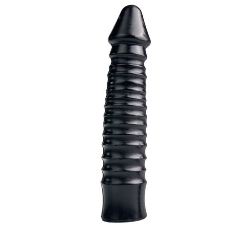 All Black Grote Dildo Met Geribbelde Schacht - Zwart