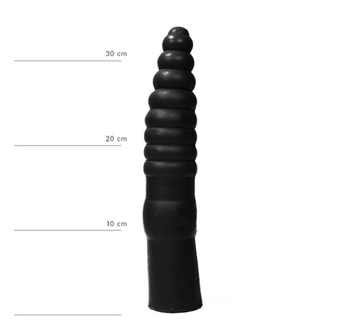 All Black Geribbelde Dildo - 34 cm