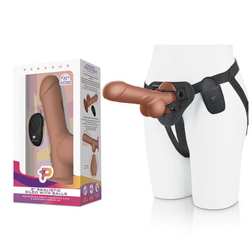 Pegasus - 8” Remote Control Realistic Silicone Dildo with Balls and Harness