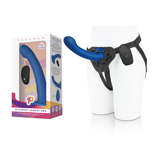 Pegasus - 8” Remote Control P-Spot G-Spot Silicone Peg with Harness Include