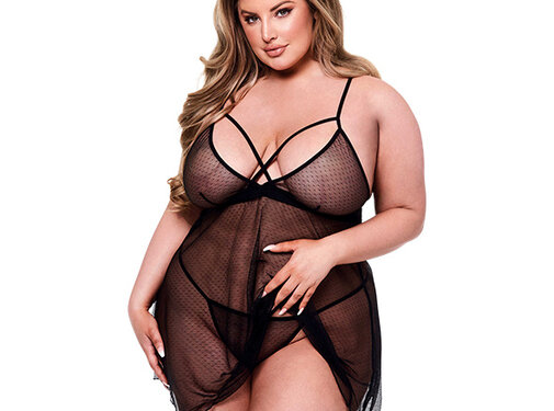 Baci - 2pc Strappy Lace & Mesh Babydoll & G-string Set Queen