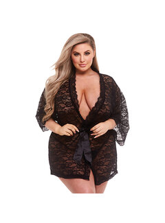 Baci - Allover Lace & Satin Robe Black Queen