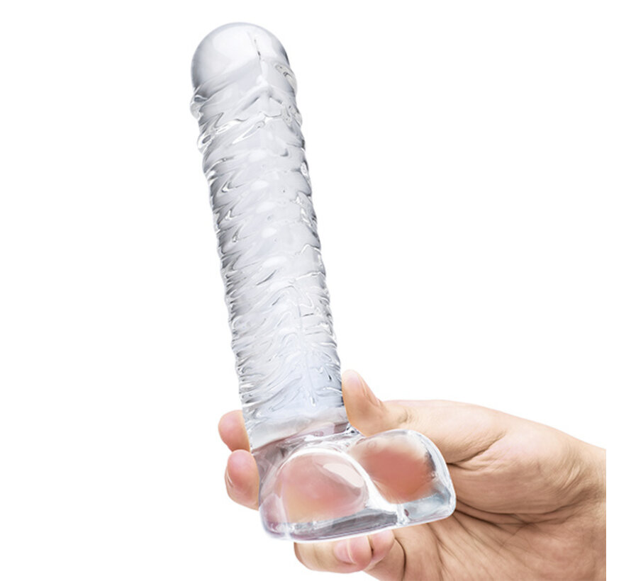 Glas - Realistic Ribbed Glass G-Spot Dildo with Balls