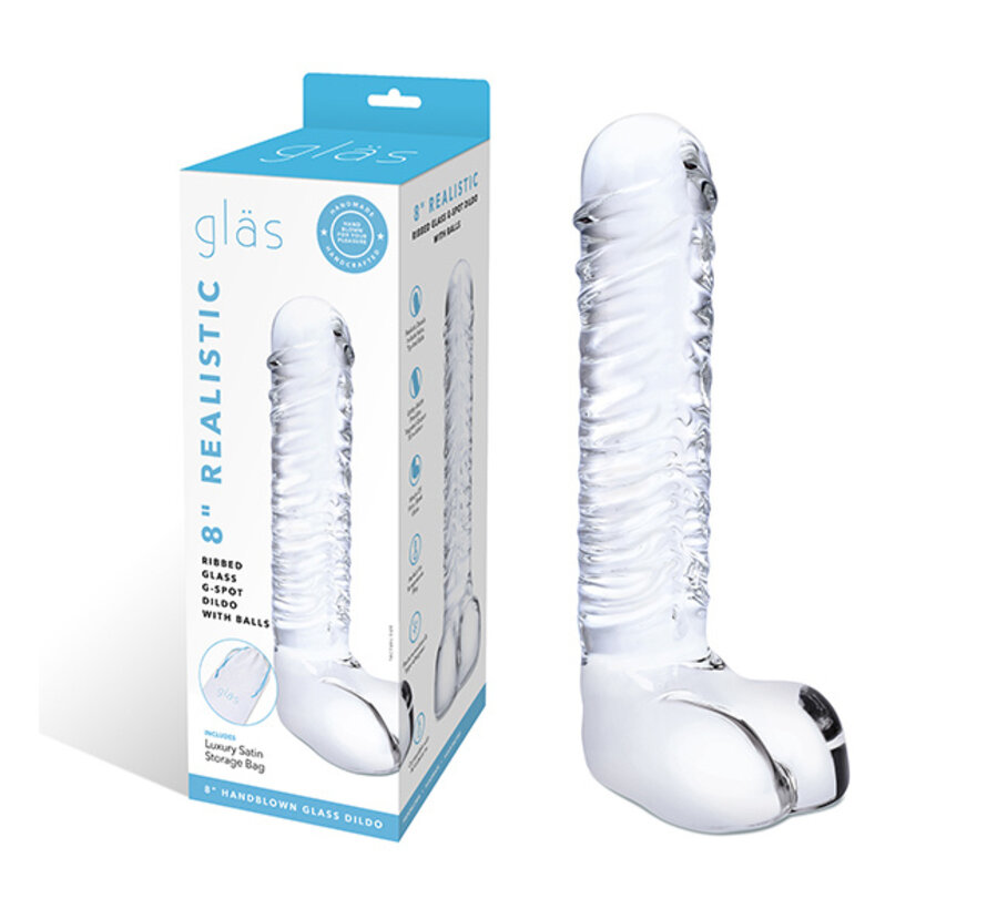 Glas - Realistic Ribbed Glass G-Spot Dildo with Balls