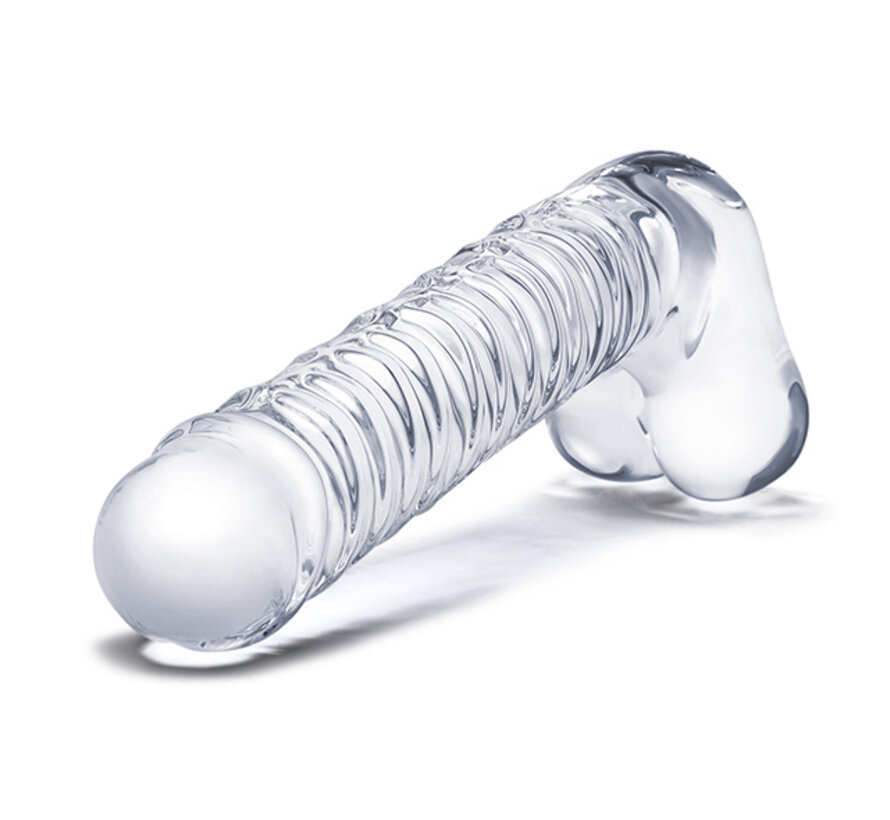 Glas - Realistic Ribbed Glass G-Spot Dildo with Balls