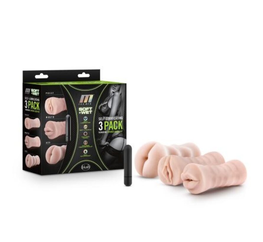 M for Men - Set Van 3 Masturbators Met Bullet Vibrator: Vagina, Anus, Mond