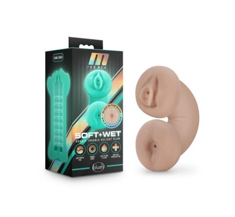 M for Men - Soft and Wet Double Trouble Masturbator Glow in the Dark