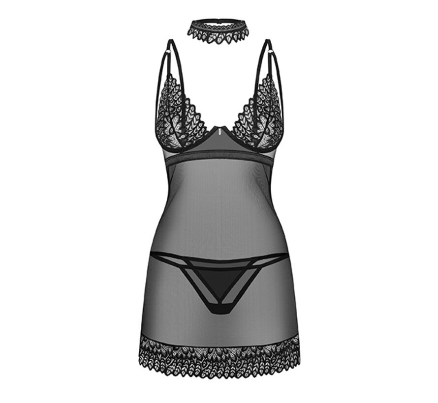 Obsessive - Donarella Chemise & Thong Black XS/S