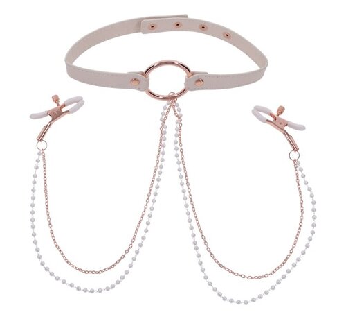 Sportsheets Sportsheets - S&M Peaches ‘n CreaMe Collar with Nipple Clamps Cream