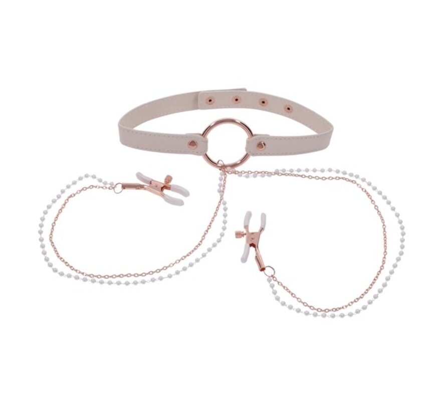 Sportsheets - S&M Peaches ‘n CreaMe Collar with Nipple Clamps Cream