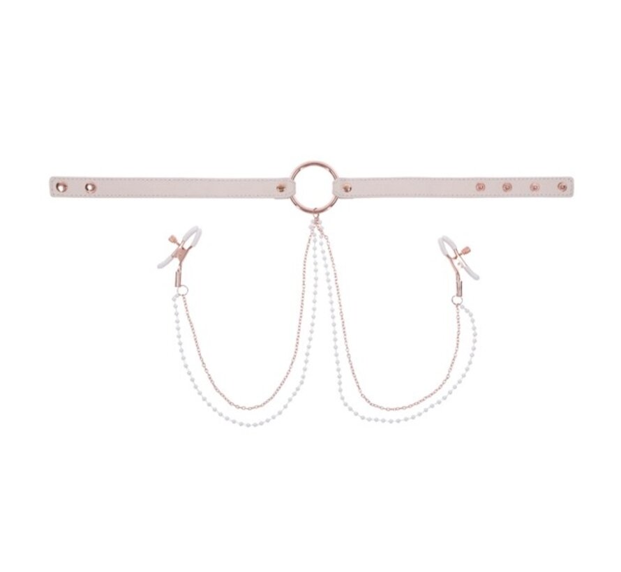 Sportsheets - S&M Peaches ‘n CreaMe Collar with Nipple Clamps Cream