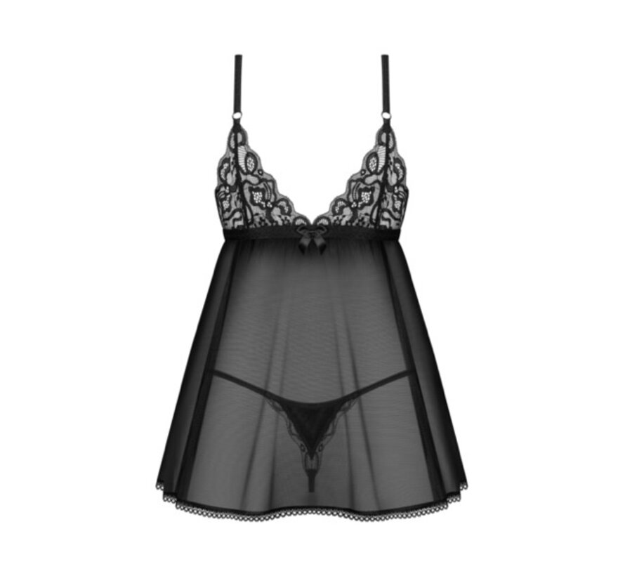 Obsessive - Blomentis babydoll & thong Black XS/S