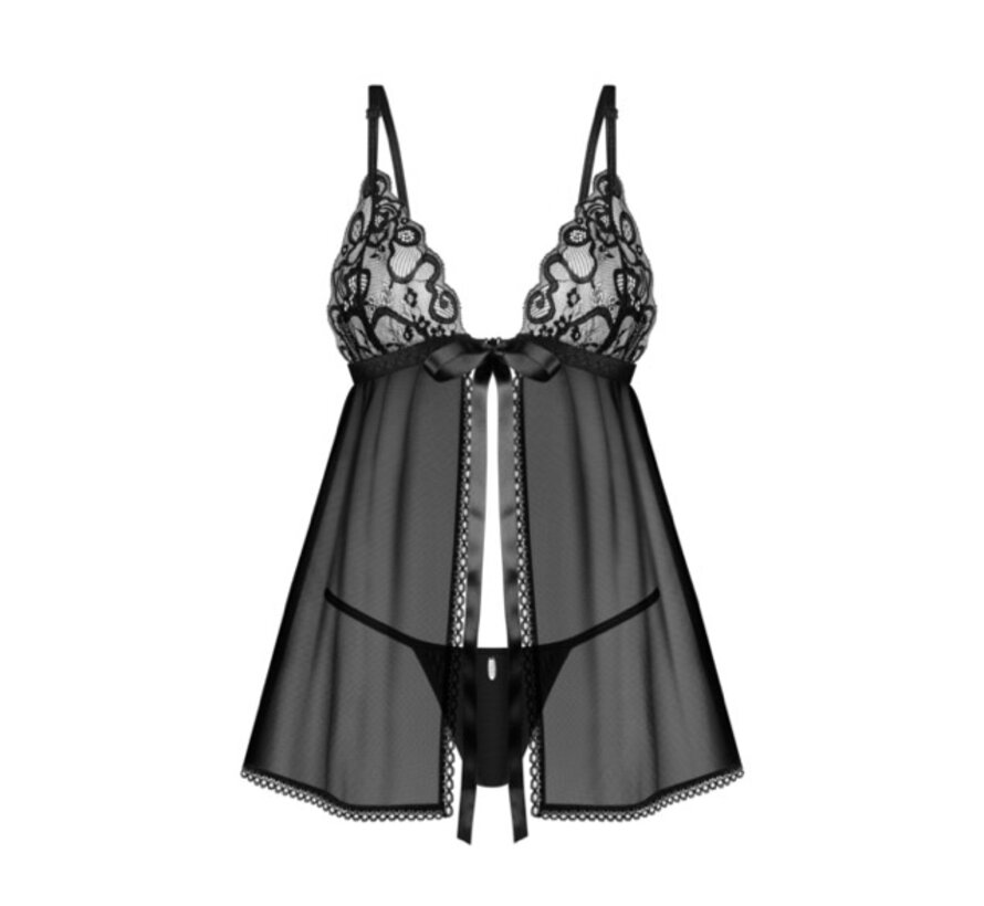 Obsessive - Blomentis babydoll & thong Black XS/S