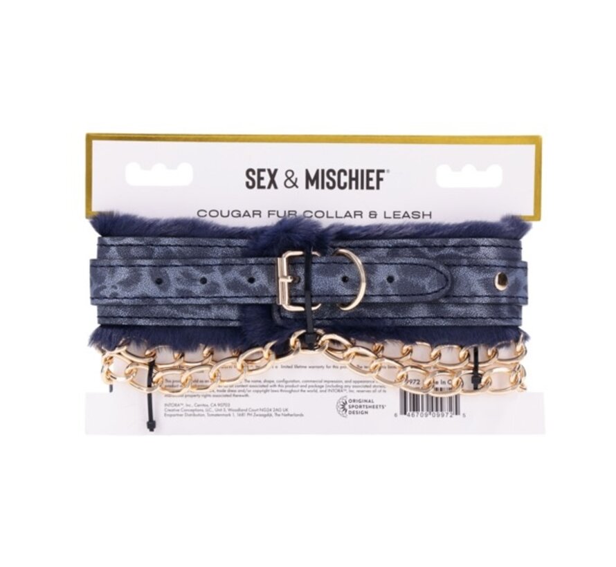 Sportsheets - Cougar Fur Collar & Leash Blue