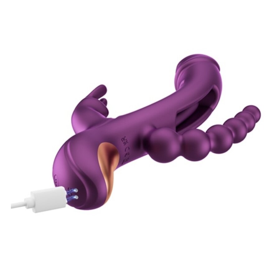 HoneyPlayBox - Trilux Kinky Finger Rabbit Vibrator with Anal Beads Purple