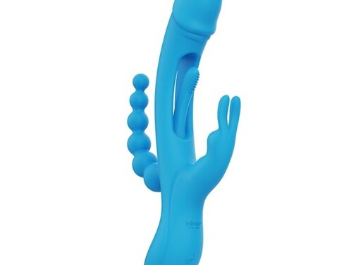 HoneyPlayBox - Trilux Kinky Finger Rabbit Vibrator with Anal Beads Blue