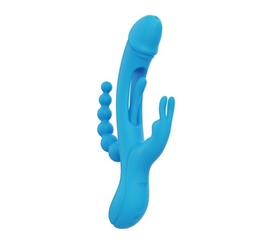 HoneyPlayBox - Trilux Kinky Finger Rabbit Vibrator with Anal Beads Blue