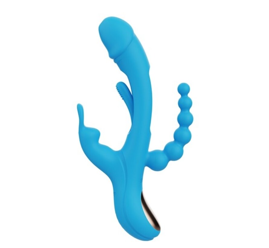 HoneyPlayBox - Trilux Kinky Finger Rabbit Vibrator with Anal Beads Blue