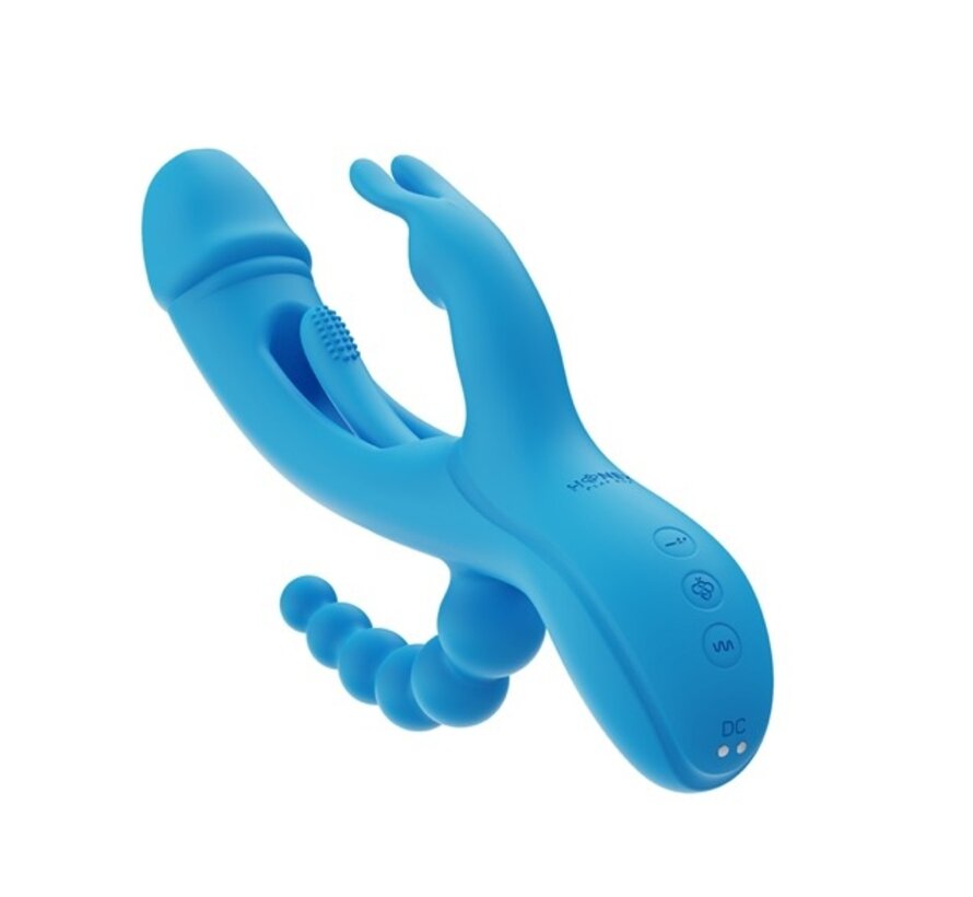 HoneyPlayBox - Trilux Kinky Finger Rabbit Vibrator with Anal Beads Blue