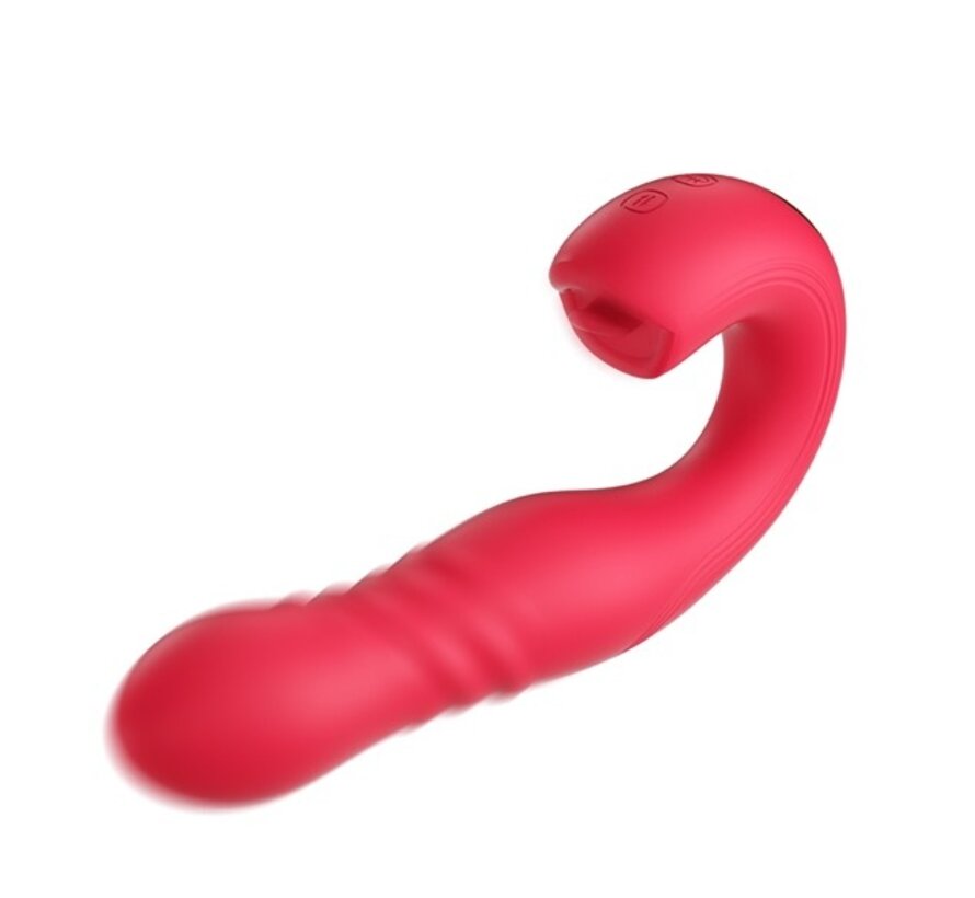 HoneyPlayBox - JOI Thrust 2 Pressure Sensing App Controlled Thrusting G-spot Vibrator & Tongue Clit Licker Red