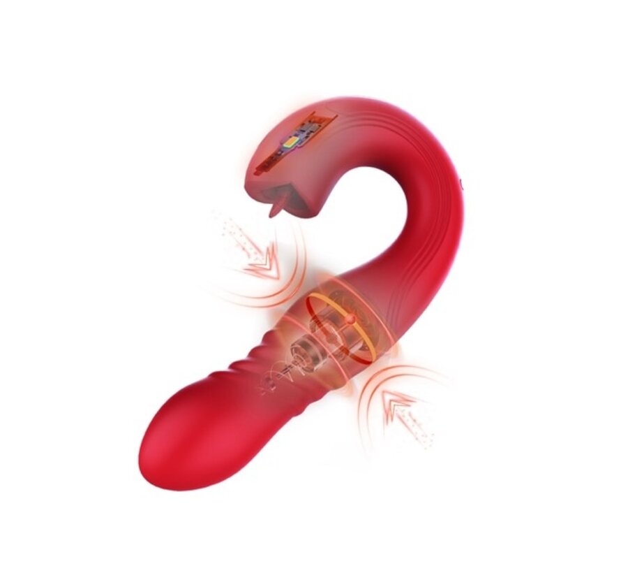 HoneyPlayBox - JOI Thrust 2 Pressure Sensing App Controlled Thrusting G-spot Vibrator & Tongue Clit Licker Red
