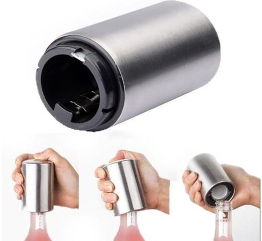Moderne Roestvrijstalen Flesopener – Voor Bier & Frisdrank | Drukken & Duwen met Handvat