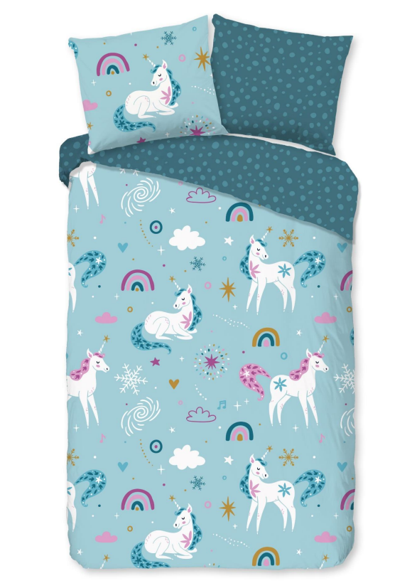 Flanel dekbedovertrek snowycorn - 140x220 + 60x70 cm