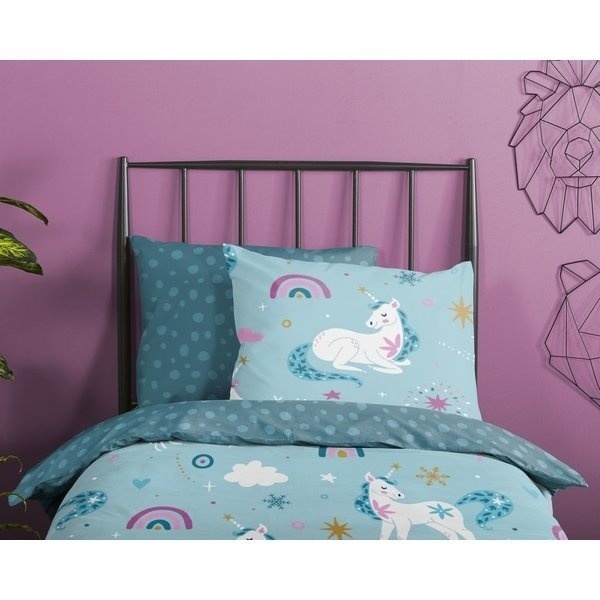 Flanel dekbedovertrek snowycorn - 140x220 + 60x70 cm