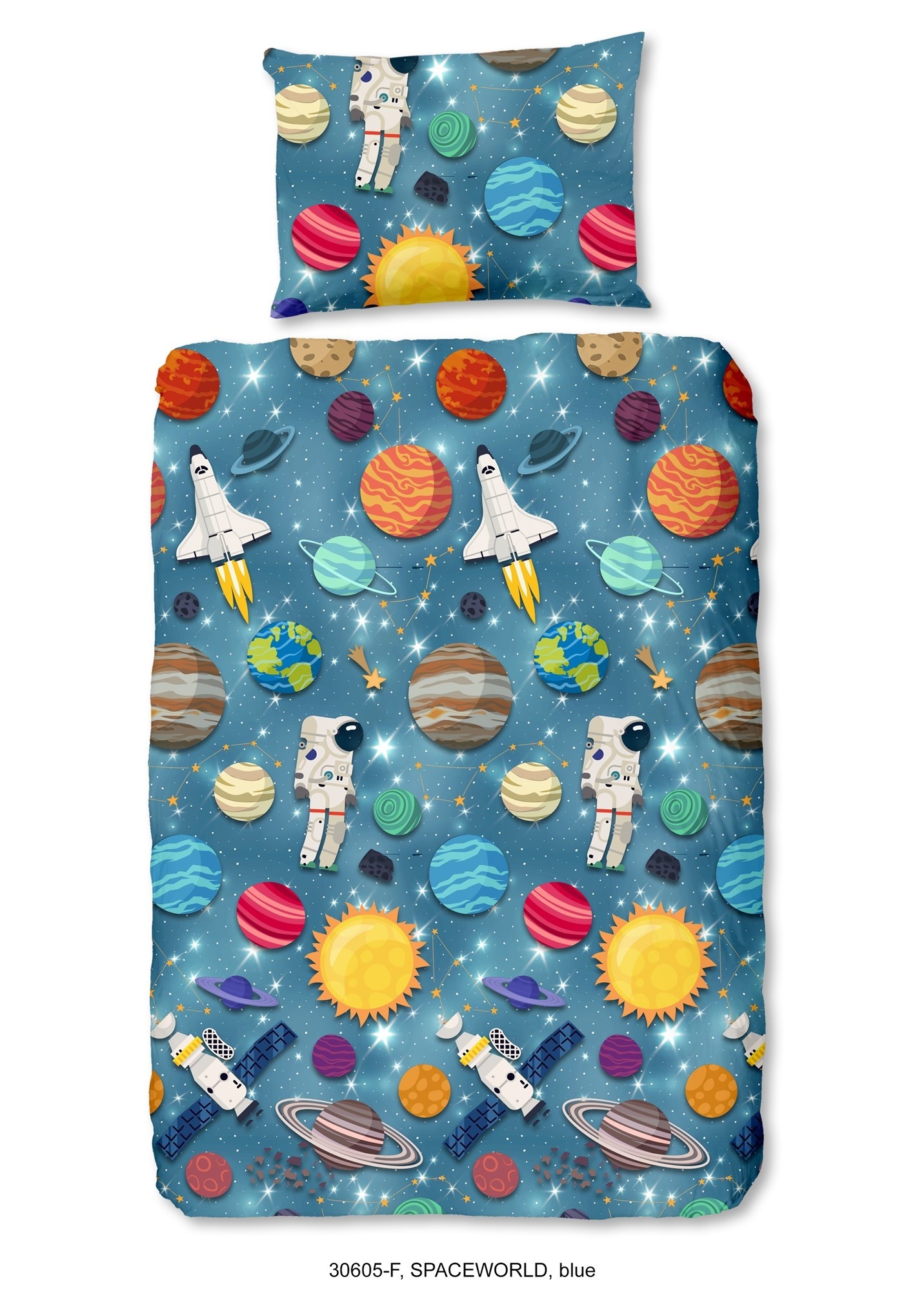 Good morning dekbedovertrek Spaceworld - blauw - flanel - 140x220 + 60x70 cm