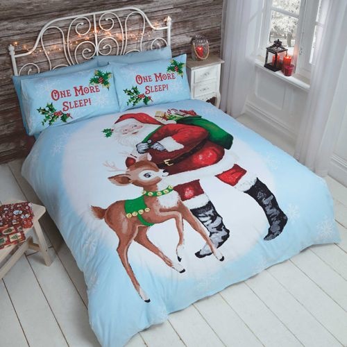 Dekbedovertrek Kerstman met rendier - blended katoen - 230x220 + 2st. 50x75 cm