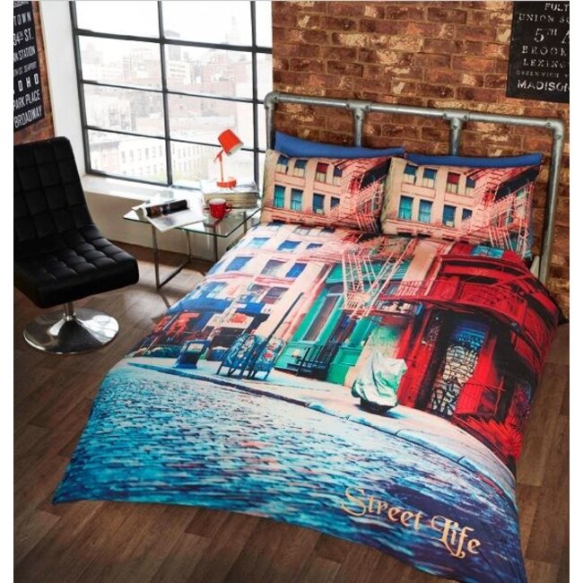 Dekbedovertrek Street Life – 230x220 cm – Blended Katoen – Amerikaanse Straat – New York – Lits-jumeaux