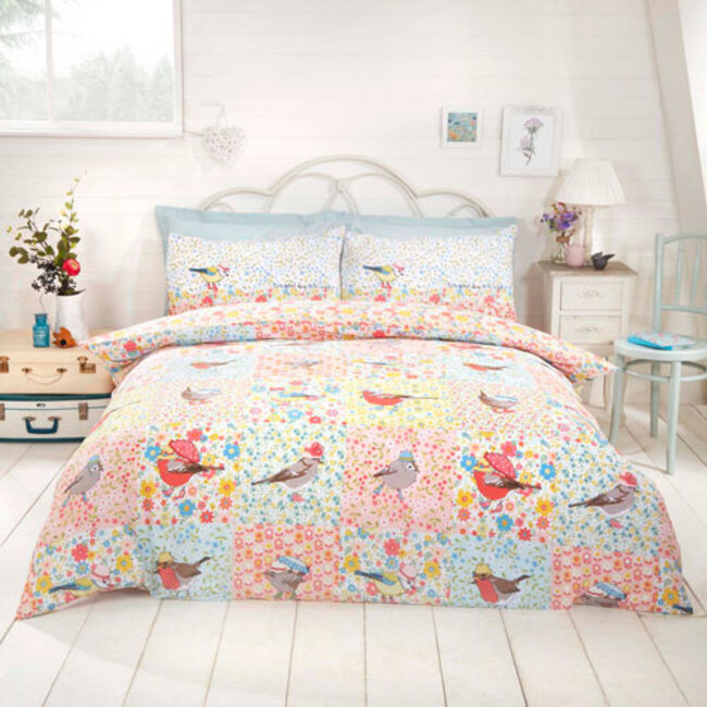 Dekbedovertrek Hey Birdie – 230x220 cm – Blended Katoen – Vogels & Bloemen – Dubbelzijdig – Lits-jumeaux
