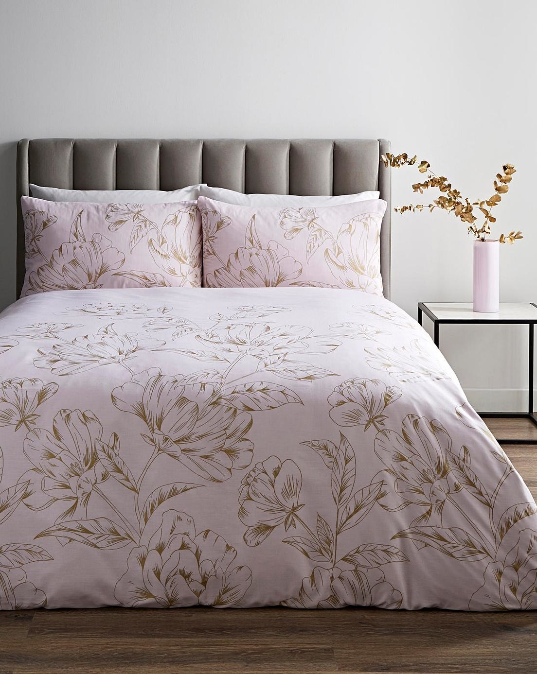 Sleepdown dekbedovertrek Metallic flower blush - blended katoen - 135x200 +50x75 cm